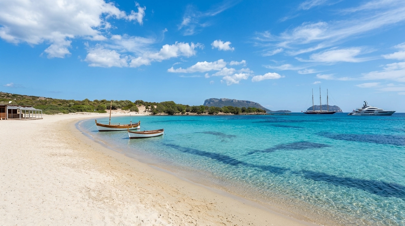 Cala Sassari, Golfo Aranci — sabbia chiara e acqua turchese trasparente in una baia riparata