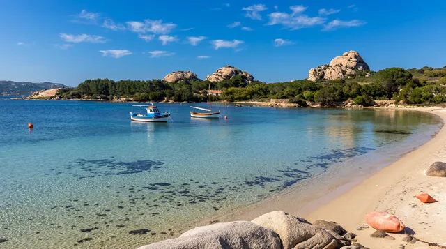 Porto Sole (Mucchi Bianchi), Arzachena — baia riparata con sabbia chiara, acqua cristallina e caratteristici scogli di granito