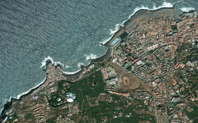 Satellite view of the coast around the beach